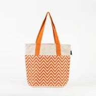 # AB 35 - TOSSA Fashion Jute Bag - Zig Zag print/ orange&whiite (25 Units Per Carton)