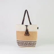 # AB 1 - TOSSA Fashion Jute Bag - Swastik print  Natural (500 gm. Per Unit)