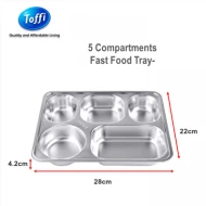5 Compartments Fast Food Tray Stainless Steel Toffi (B6021)