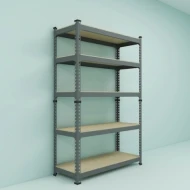 2-IN-1 Storage Rack 5 Level Wood Shelves 1800 H x 900L x 300 D (Black)