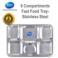 6 Compartments Fast Food Tray  6 Kompartmen Makanan Segera- Stainless Steel Toffi (B6003)