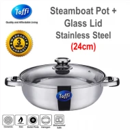 [TOFFI] 24cm Steamboat Pot Stainless Steel + Glass Lid (B2824G)